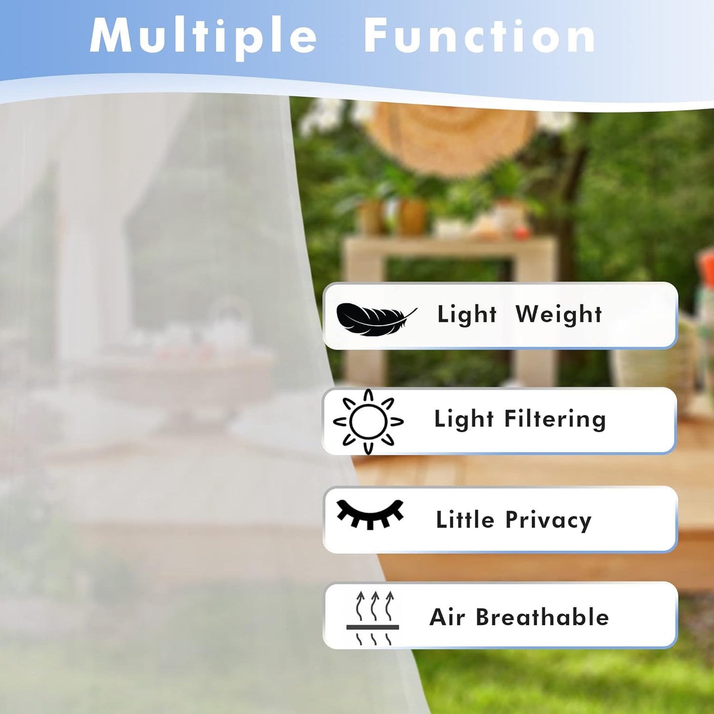 HolidayIdeas Beige Outdoor Sheer Curtains for Patio Waterproof, 2 Panels - 54 x 95 Inch - Light Filtering Voile Outside Curtains Grommet Drapes for Front Porch, Gazebo, Pergola, Backyard