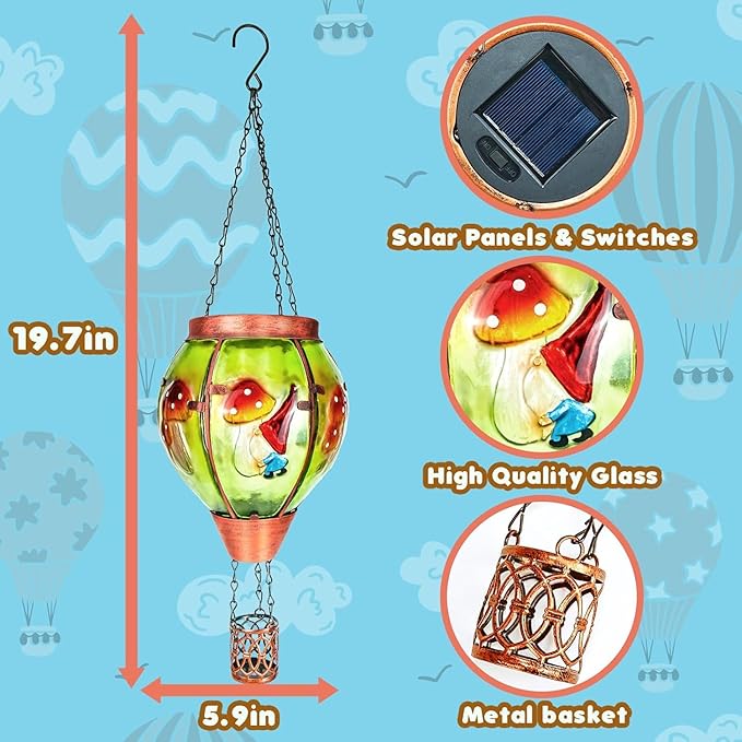 Solar Hot Air Balloon Lantern with Flame， Outdoor Solar Lanterns for Outside Garden Yard Farmhouse Patio Pathway Decoration, Gifts for Women Grandma Mom - Style A