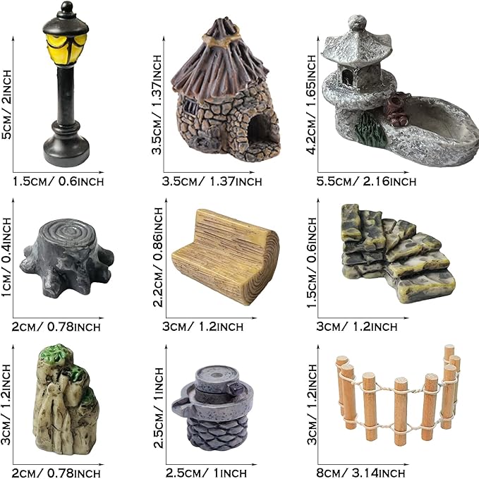 Cayway 26 PCS Outdoor Fairy Garden Miniatures Mini Zen Garden Accessories, Artificial Garden Grass, Model Trees, Terrarium Ornaments, Dollhouse Supplies, Bonsai Decorative Craft Tools Kit