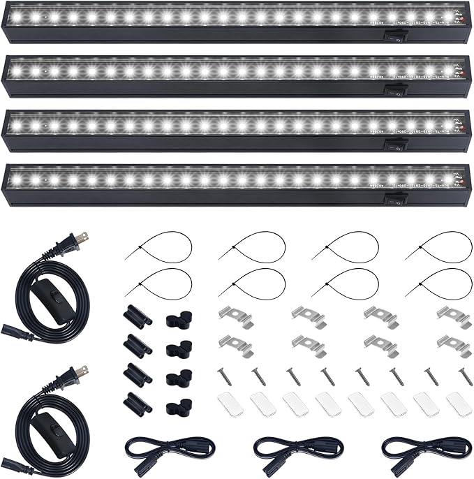 Barrina T5 Grow Lights for Indoor Plants, Full Spectrum Grow Light, 1ft LED Plant Light, Black Cover LED Grow Light Strips, 3 Mounting Modes, Magnetic Installation, Plug and Play, 5000K, 4 Packs