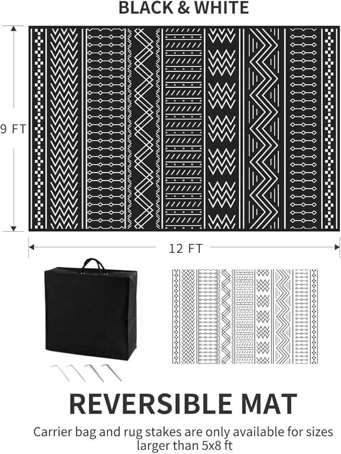 COCOER Outdoor Rug Carpet Waterproof 9x12 ft Patio Rug Mat Indoor Outdoor Area Rug for RV Camping Picnic Reversible Lightweight Plastic Straw Outside Rug for Patio Decor Decoration