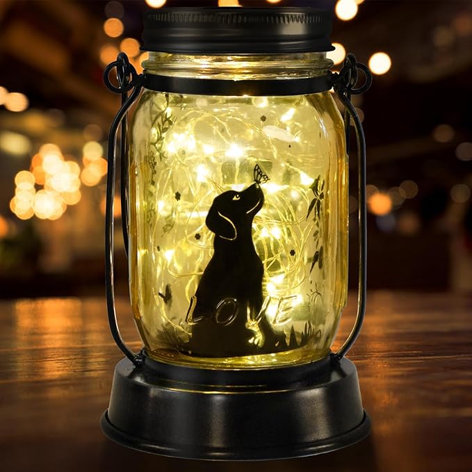 Dog Solar Lanterns Dog Lover Gifts for Women Men Dog Lovers Gifts Hanging Dog Lanterns with Stake for Yard Lawn Garden Decor Waterproof Dog Lights