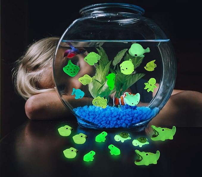 Luminous Mini Resin Animals 250Pcs Tiny Animals Bulk Glow in The Dark Mini Ducks Owls Frogs Pandas Rabbits Mushrooms for Miniature Garden Micro Landscape Aquarium Potted Decoration
