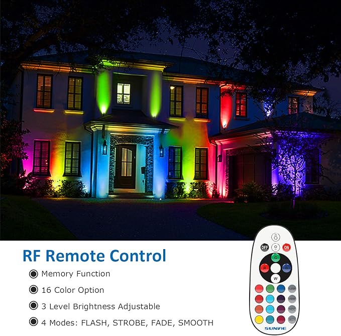 SUNVIE Christmas Spotlights Outdoor Waterproof 6W Color Changing RGB Landscape Lights with Remote Control, 2 Pack for Garden Yard Trees Decorative