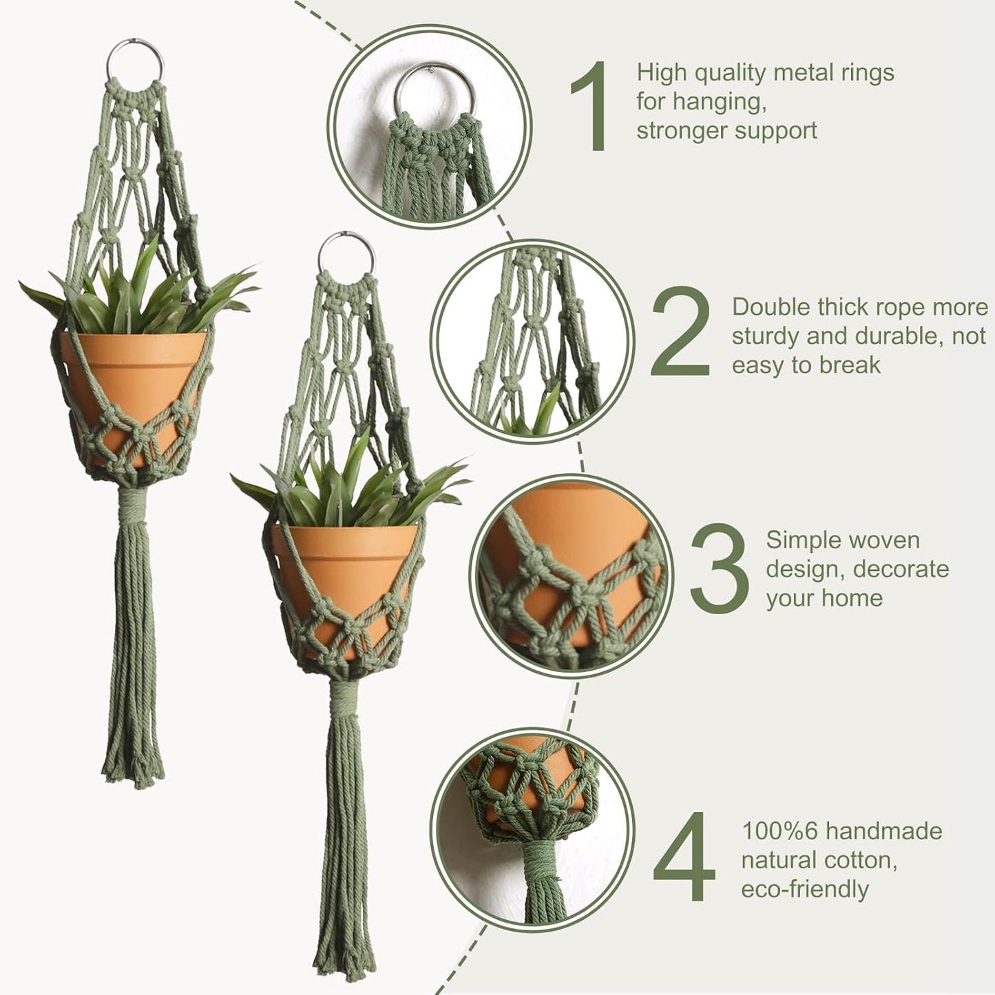 Artilady Macrame Hanging Planter for Indoor Plants, Boho Woven Plant Hanger Large Hanging Flower Pot Holders Outdoor Baskets Storage Green Wall Decor