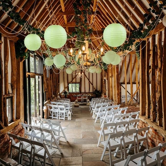 WYZworks - Round Paper Lanterns 10 Pack (Light Apple Green, 8") - Hanging Paper Lanterns Lamp for Wedding, Birthday, Party and Home Decorations with 8", 10", 12", 16" Option