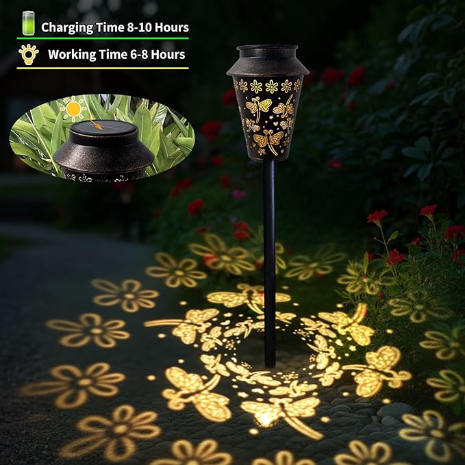 Solar Pathway Lights, Dragonfly Metal Copper Lantern for Yard, Garden, Walkway, Lawn and Patio Decor, Outdoor Waterproof Landscape Lighting Gifts for Women, Mom, Grandma