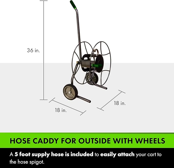 Yard Butler Compact Hose Reel Cart with Wheels Heavy Duty 100 Foot Metal Hose Reel Suitable for Gardens, Lawns and Outdoor - IHTC-1