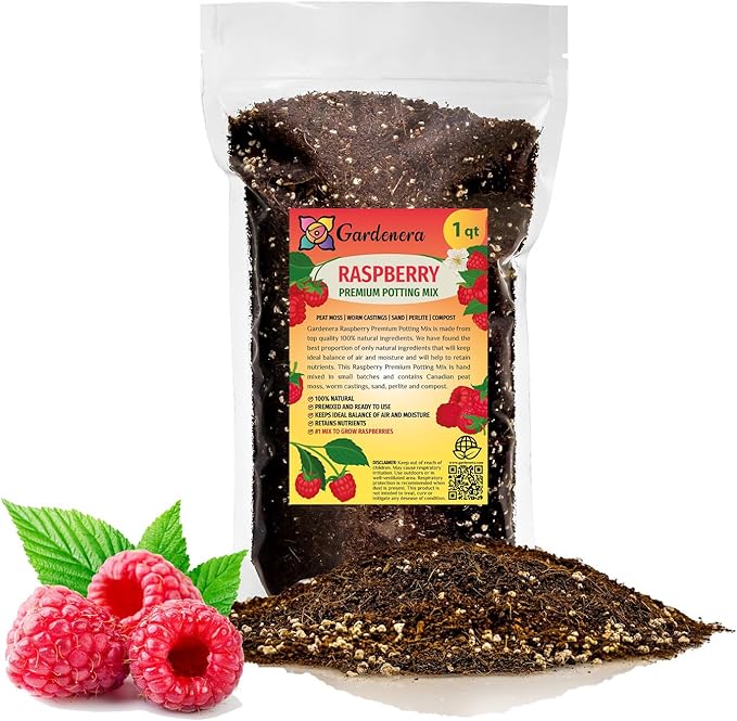 Premium Raspberry Potting Soil Mix - Optimal Blend for Thriving and Juicy Berries - 1 Quart