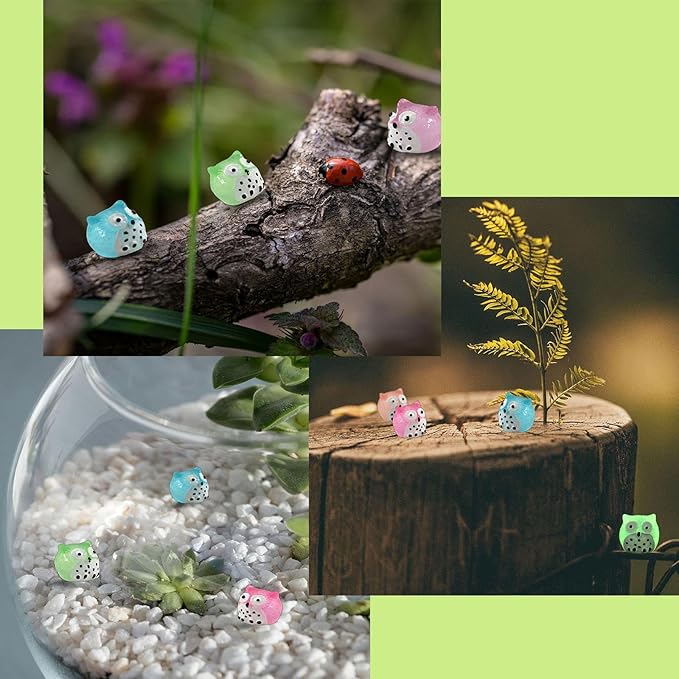 Luminous Mini Resin Animals 40 Pcs Tiny Resin Owls Glow in The Dark for Garden Miniatures Fairy Garden Accessories Plant Decorations and Car Accessories