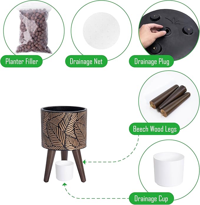 D'vine Dev 8 Inch Planter Pot with Stand, Mid-Century Tall Plant Pot with Legs for Indoor Plants, Small, Bronze/Grey, 88-L-A-6