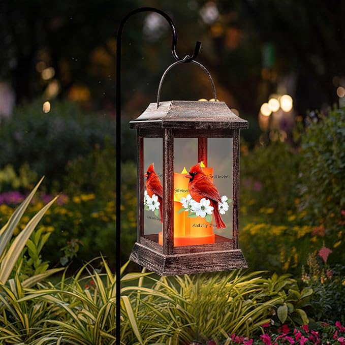 Walk Beside Us Memorial Lantern with Flickering LED Candle, Solar Powered Flameless Lantern, Bereavement Gift Sympathy Gift for Loss of Mom/Dad/Loved One, 2 Pack