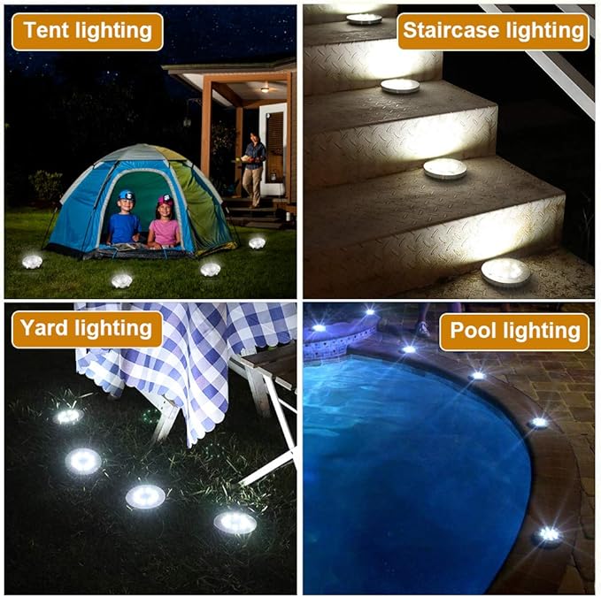 ZGWJ Solar Ground Lights,8 LED Disk Lights Upgraded Outdoor Garden Lights Landscape Lights for Lawn Pathway Yard Deck Patio Walkway White, 8 Pack