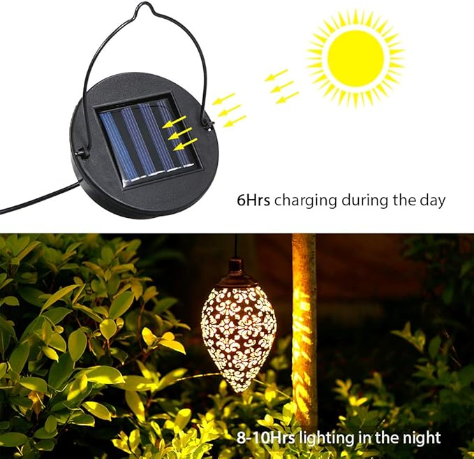 Hanging Solar Lights Solar Lantern LED Garden Lights Metal Lamp Waterproof for Outdoor Hanging Decor