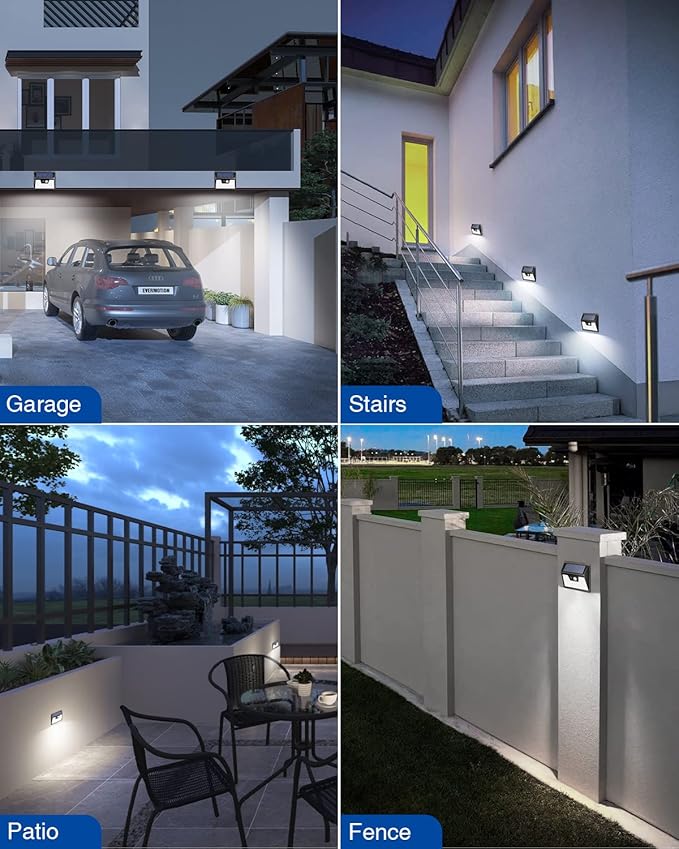 Peasur 2 Pack Solar Lights Outdoor Motion Sensor, 140 LED Solar Powered Fence Wall Light Waterproof, 3 Modes Solar Security Lighting for Outside Yard Deck Garden Stair Step