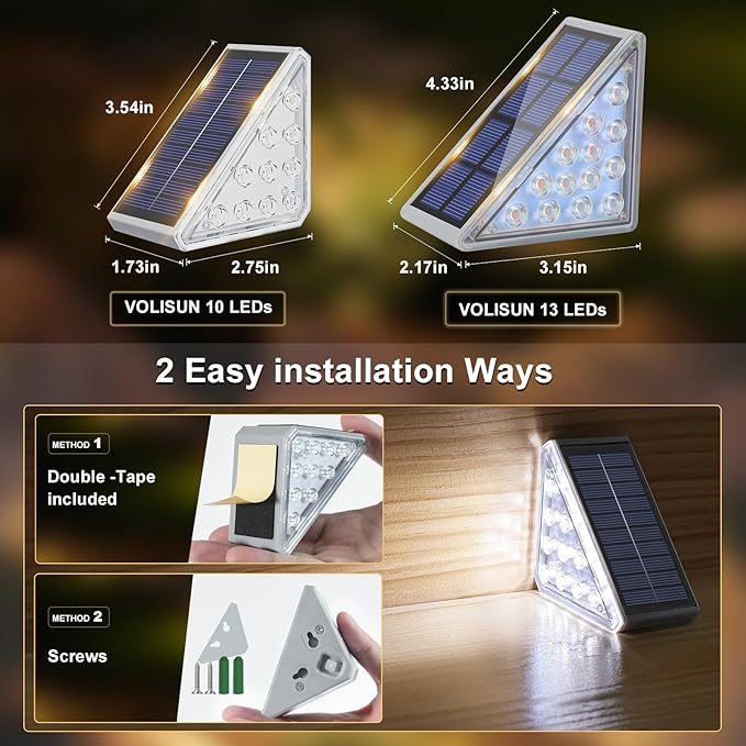VOLISUN Solar Step Lights for Outside 16 Pack, Solar Stair Lights Outdoor Waterproof IP67, LED Outdoor Step Lights, Outdoor Stair Lights Decor for Deck, Front Step, Front Porch and Patio (Cool White)