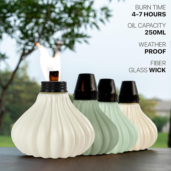 Deco Window Pack of 4 Table Torch for Indoor Outdoor Citronella Oil Tabletop Ceramic Lamp Landscape Multicolored Lantern with Fiberglass Wick & Cap for Garden Patio Yard Party Decor Light