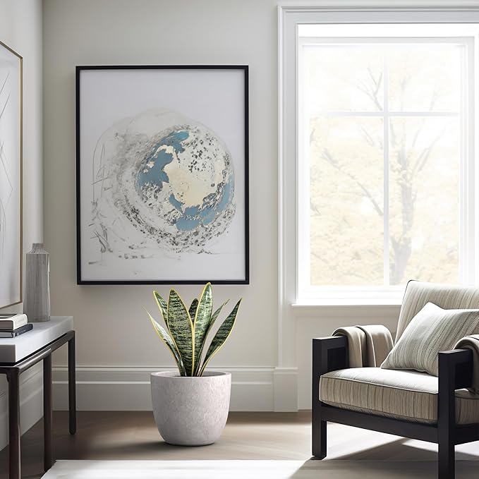 Kante 14 Inch Dia Round Concrete Planter, Indoor Outdoor Large Plant Pot with Drainage Hole and Rubber Plug for Home Patio Garden, Light Gray