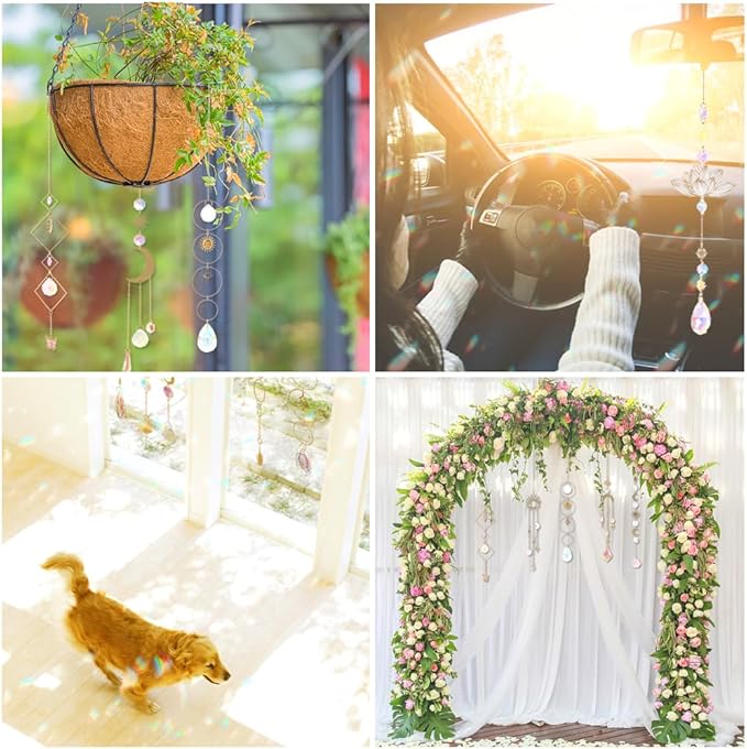 Sun Catchers, 10 Pieces Colorful Crystal Suncatcher with Chain Pendant Ornaments Hanging Crystals Prism Rainbow Maker for Windows Indoor Outdoor Car Mirror Garden Decor Wedding Party Xmas Gift