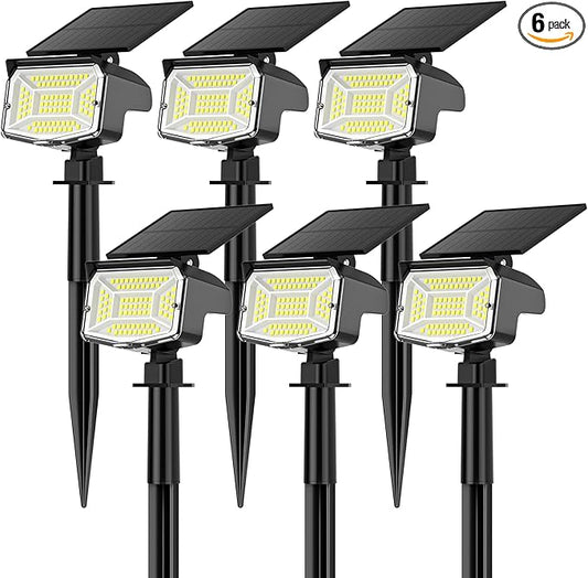 Solar Spot Lights Outdoor, 92 LEDs Landscape Lighting with 3 Lighting Modes and Auto On/Off, IP67 Waterproof Spotlights, Outdoor Solar Lights for Yard Garden, 6 Pack (Cool White)