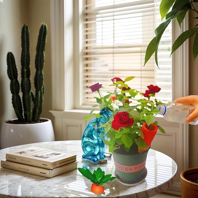 4-Pack Plant Watering Spikes with Lids，Self Watering Spikes, Plant Water Seepage Device, Cute Carrot Shape，Clay Plant Garden Waterers for Vacations