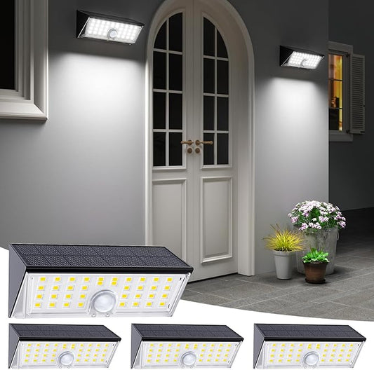 JSOT Solar Lights Outdoor, 4 Modes Solar Motion Sensor Lights Outdoor Waterproof I P65, 4Pack Ultra Bright Wall Security Lighting for Yard Garage Front Door Garden - Cool White
