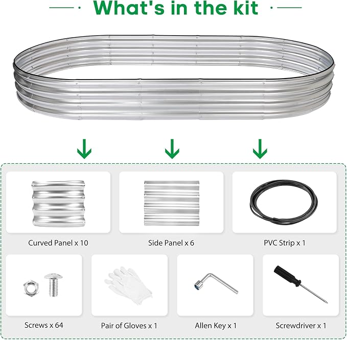 JERIA 8×4×1ft Oval Raised Garden Bed,Galvanized Raised Garden Bed Kit Outdoor Metal Gardening Planter Box for Vegetable, Fruits, Flower，Herbs