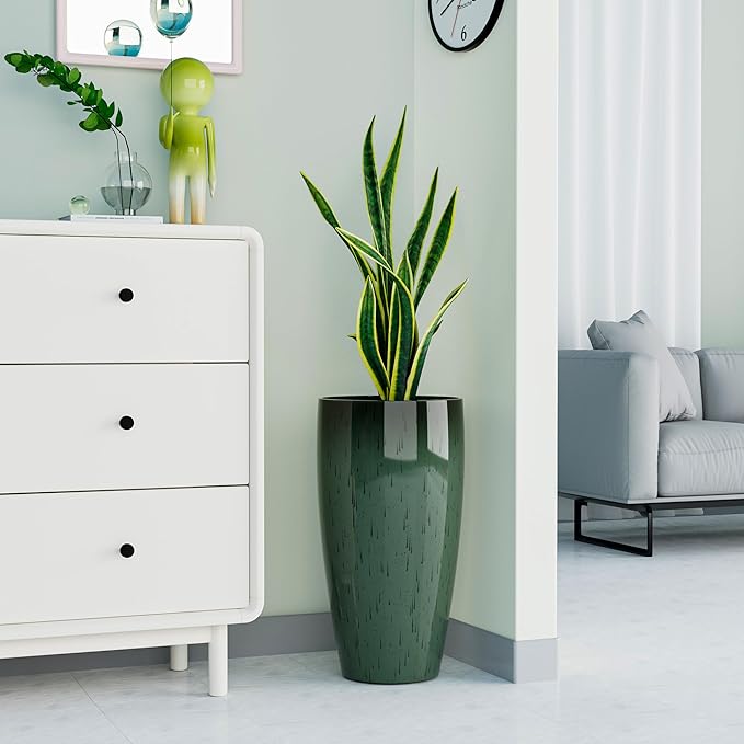 QCQHDU 24 inch Tall Planter for Indoor & Outdoor Plants, 2 Pack Sturdy Plant Flower Pots Modern Decor for Front Porch Patio Deck Living Room