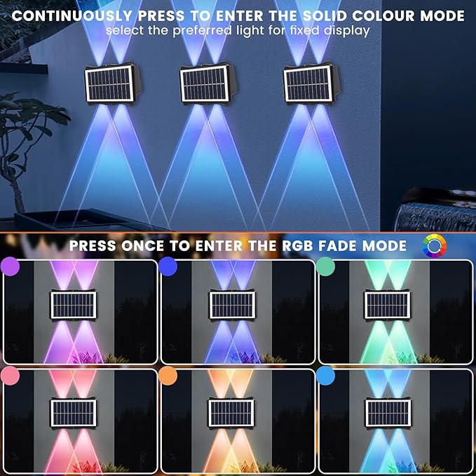 Solar Powered Outdoor LED Lights, Waterproof Wall Sconces, 4 LEDs Fence Lights, Up & Down Lighting for Backyard, Deck, Patio, Porch, Balcony, Garden (4 Pack)