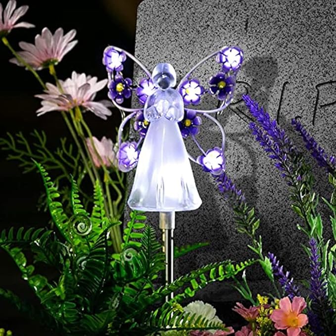 YWBL-WH 2PCS Angel Solar Lights LED Solar Garden Stake Lights Outdoor Garden Eternal Light Angel Decoration ()