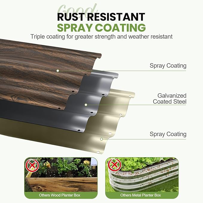 G GOOD GAIN Round Raised Garden Bed - 2Pcs 2x2x1ft Galvanized Steel Planter Boxes Outdoor with Rubber Edge Trim | Metal Raised Beds for Gardening Vegetables Flowers Fruits Herbs (Wood Grain)
