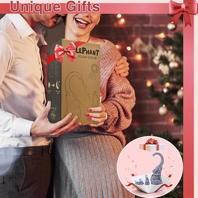 Goodeco Garden Elephant Statue Outdoor - Solar Watering Lights, Perfect for Yard, Patio, and Pathway Decor - Ideal Gardening Gifts