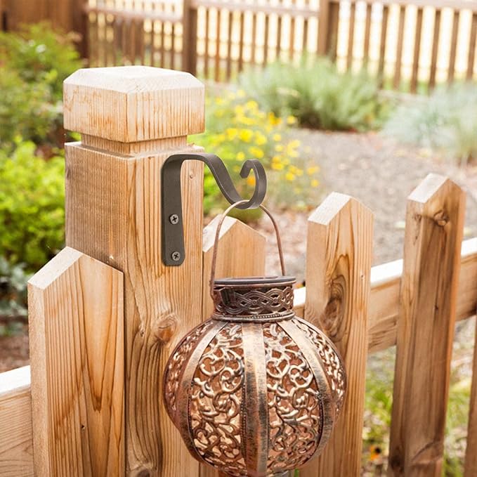 2Pcs 5in Decorative Outdoor Iron Wall Hooks for Hanging Lantern Jar Sconce Solar Light Small Planter Bird House, Black