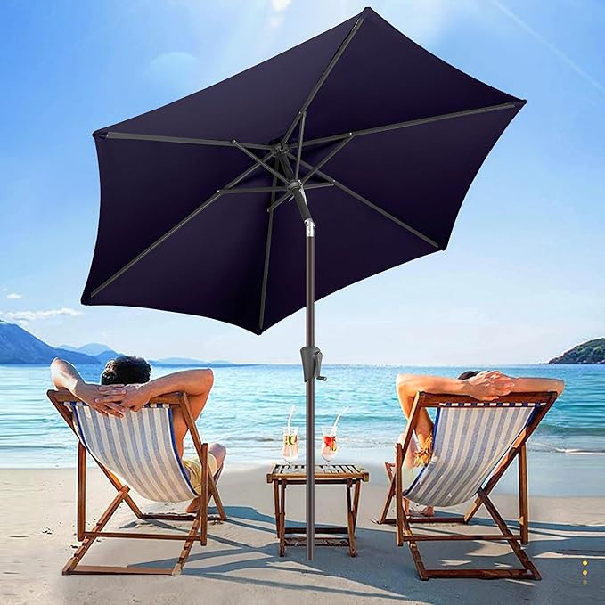 7.5ft Outdoor Patio Umbrella - Table Umbrella Waterprool UV Protection, Sombrillas de Patio with Push Button Tilt&Crank, Sun Umbrella for Pool, Porch, Garden, Deck, Backyard(Dark Blue)