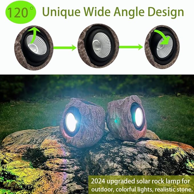 Solar Rock Lights Outdoor Waterproof, 4 Pack LED Colored Garden Landscape Light, Stone Statue Bright Solar Spot Light for Path, Yard, Patio, Lawn, Porch, Yard Decoration and Lighting