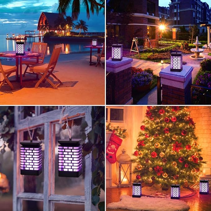 EOYIZW Solar Lanterns, 99LEDs Dancing Flickering Flame Lights, IP65 Waterproof, Purple, 3.5" H x 3.5" W x 3.5" D