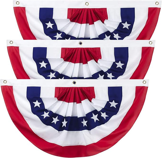 3 x 6 Ft American Pleated Fan Flag, USA Patriotic Half Fan Bunting Flag, 4th of July Decorations Flags (Set of 3)
