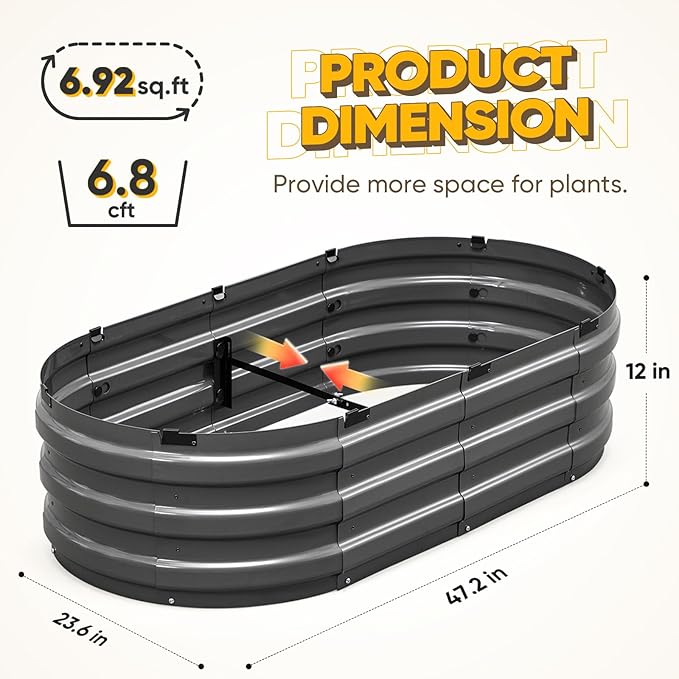 KING BIRD Raised Garden Bed Kit 2025 Upgraded 10-Minute Assembly Galvanized Planter Garden Box Outdoor for Gardening, Vegetables, Flowers, 47x24x12 in, Dark Grey 2PCS