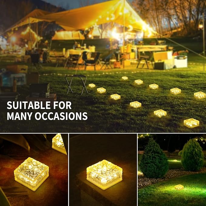 4Pack Solar Brick Lights,4.3 * 4.3in Outdoor Solar Lights,Pavers Lights,Solar Pathway Lights Outdoor Waterproof for Garden Courtyard Pathway, Ice Rock Cube Lights