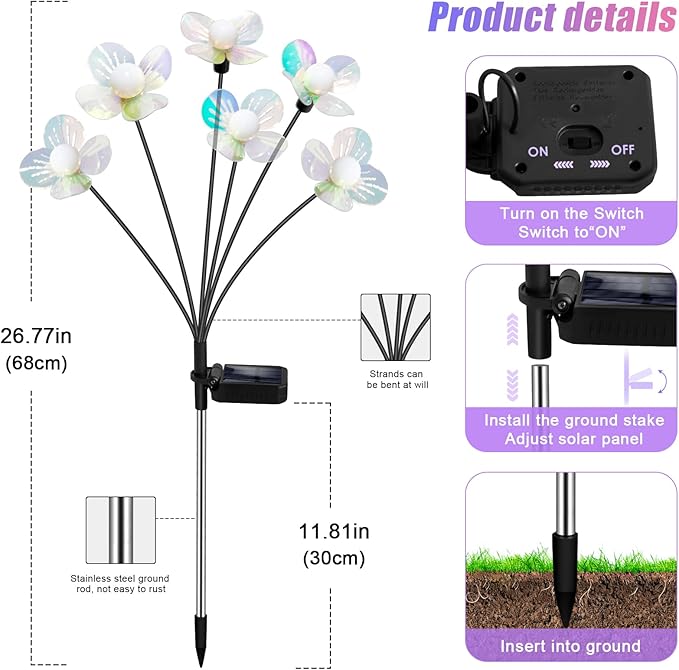 Solar Garden Lights Outdoor,New Upgraded Solar Firefly Lights Waterproof,Sway by Wind,Perfect Gardening Gifts for Women, Holiday Decoration