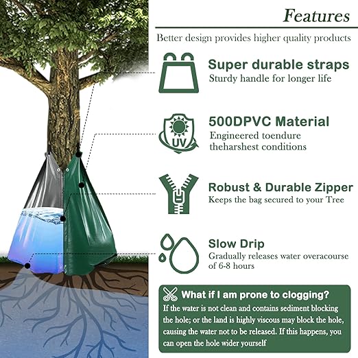 8 Pack 20 Gallon Capacity Watering Bags for Tree, 6-8 Hours Slow Release Tree Water Bags, Reusable Tree Watering Bag, Premium PVC Gator Bags for Healthier Trees, Sapling, Plant