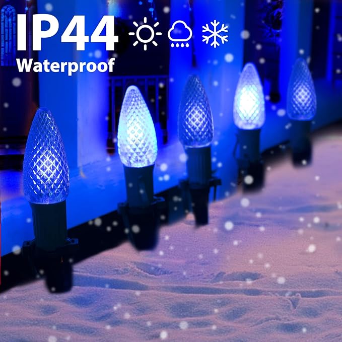 Christmas Pathway Lights Outdoor, 2 Pack 26 Ft 20 LED C9 Strawberry String Lights with Stakes, Connectable Waterproof Outside Christmas Lights Marker for Path, Lane, Patio Decor, Blue & Pure White