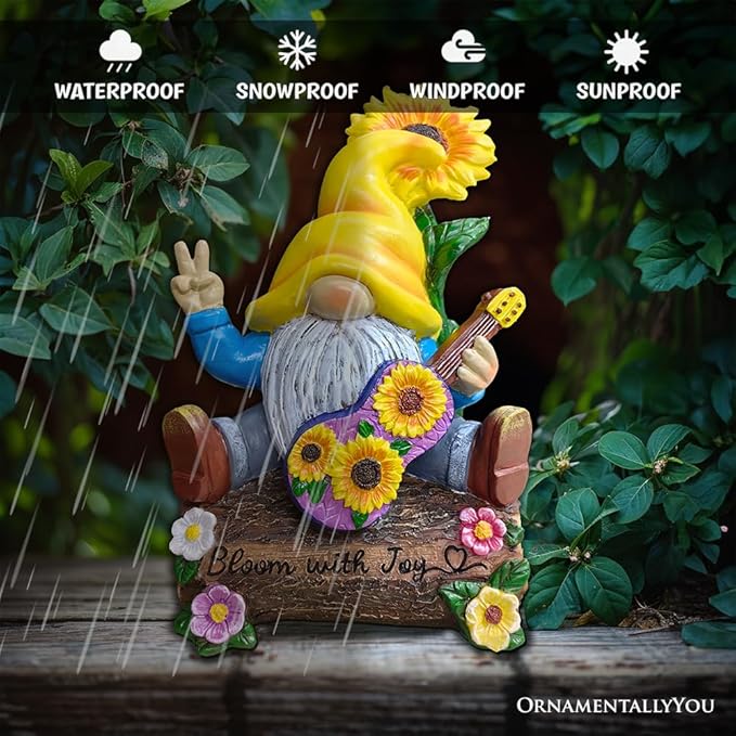 Spring & Summer-Themed Garden Statues – Adorable Outdoor Decor for Lawn, Patio & Porch (Bloom with Joy Sunflower Gnome 10" Garden Statue Figurine with Guitar, Spring and Summer Home Decoration)