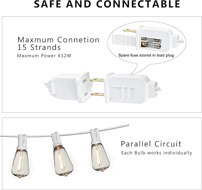 DAMAING LED Outdoor String Lights 100FT Patio Lights with 52 Shatterproof Edison Bulbs,Dimmable Hanging Lights,Waterproof String Lights for Outside Wedding,Bistro,Porch,Backyard,2200K