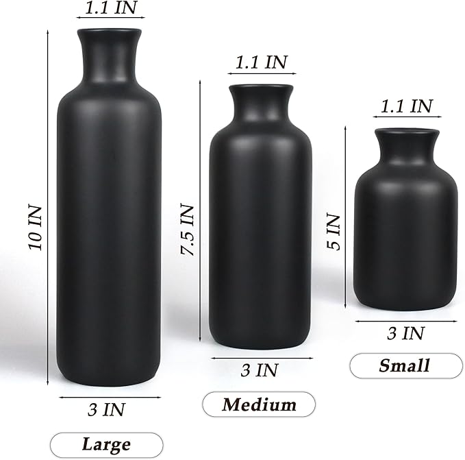 Resin 3 Piece Vase Set, Farmhouse Decor, Home Decorative Vase, Vases for Your Kitchen, Bedroom, Office, Living Room, Bathroom, & Shelf Centerpiece Table Decorations, Black