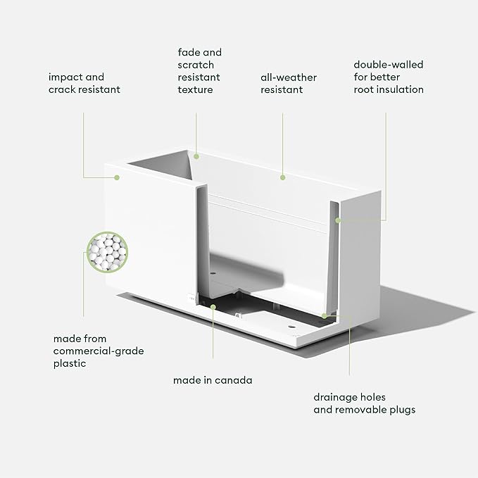 Veradek Block Series Long Box Planter - Large Rectangular Planter for Indoor or Outdoor Patio/Porch | Durable All-Weather Use with Drainage Holes | Modern Décor for Tall Plants, Flowers or Shrubs