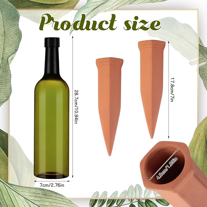 3 Sets Plant Watering Devices Include Terracotta Self Watering Spikes and 26 oz Plastic Bottles, Slow Release Vacation Insert Automatic Plant Waterer Device (Green and Terracotta)