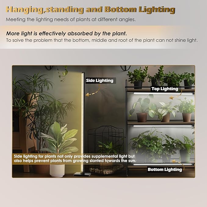 GLOWRIUM Standing Grow Light with Auto-Timer, 10W Hanging and Vertical Grow Lights for Indoor Plants,3 Light Modes,67 LEDs,Full Spectrum Plant Lights for Wide Area Coverage in Indoor Plants (15 in)