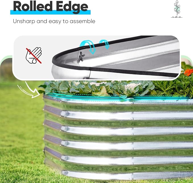 Quictent Raised Garden Bed Kit Oval Galvanized Metal Planter Box Tall for Vegetables Outdoor Backyard, Rubber Strip Edging Included, Silver 6x3x1.5 ft
