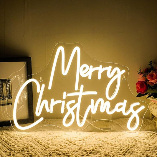 WLHOPE Merry Christmas Neon Sign,Warm White Christmas Neon Signs for Wall Decor,Dimmable Merry Christmas Led Signs for Christmas Party Backdrop Bedroom Window Bar Club Shop,Christmas Gift Decoration